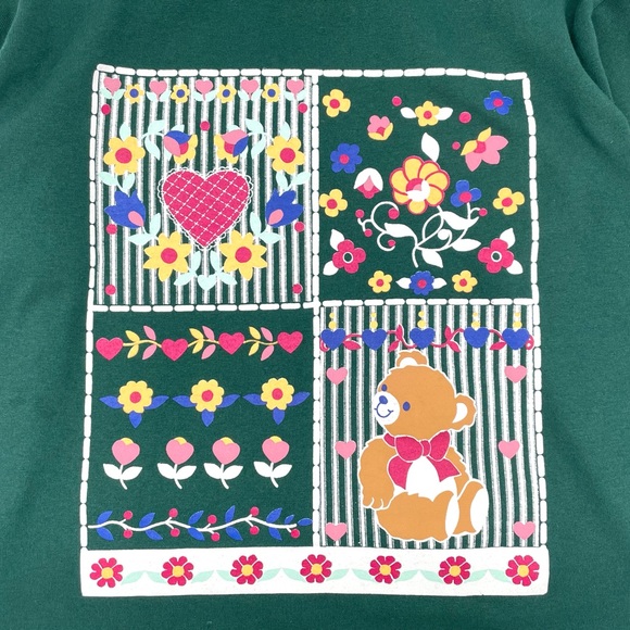 GUC VTG Joggles “Ugly Sweater”, Valentine’s Day Floral Hearts Top in Green 14 - Picture 2 of 11